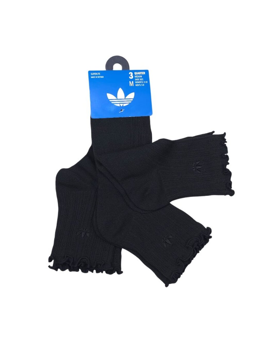 Adidas Superlite Womens & Mens Black Quarter Socks 3-Pk Medium Moisture-Wicking